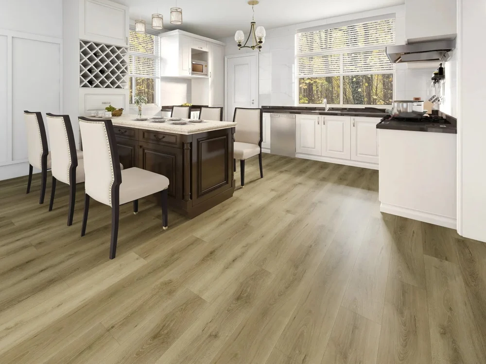 Showroom photograph of Bastion luxury vinyl plank in the Primo color.